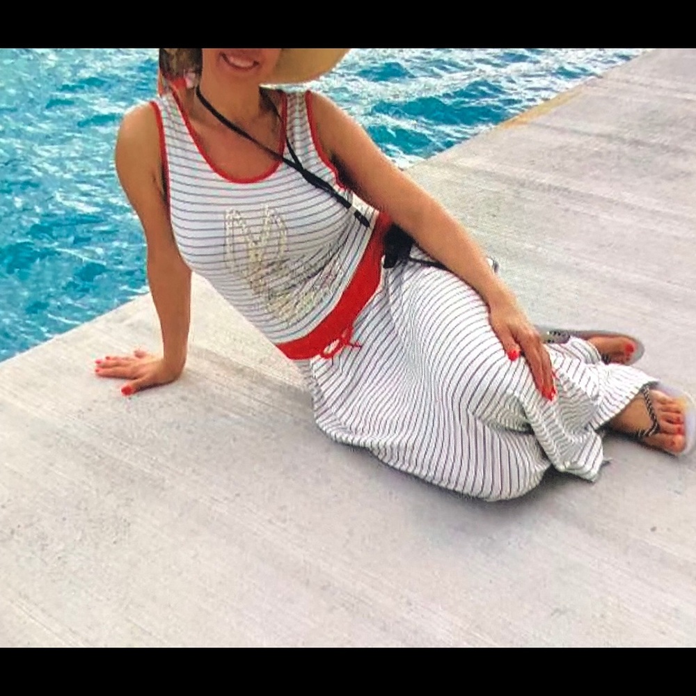 Sleeveless cotton stripes maxi dress